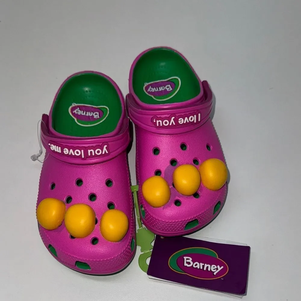 🔥CROCS Kids Shoes in Pink and Yellow Barney Sz 13 New